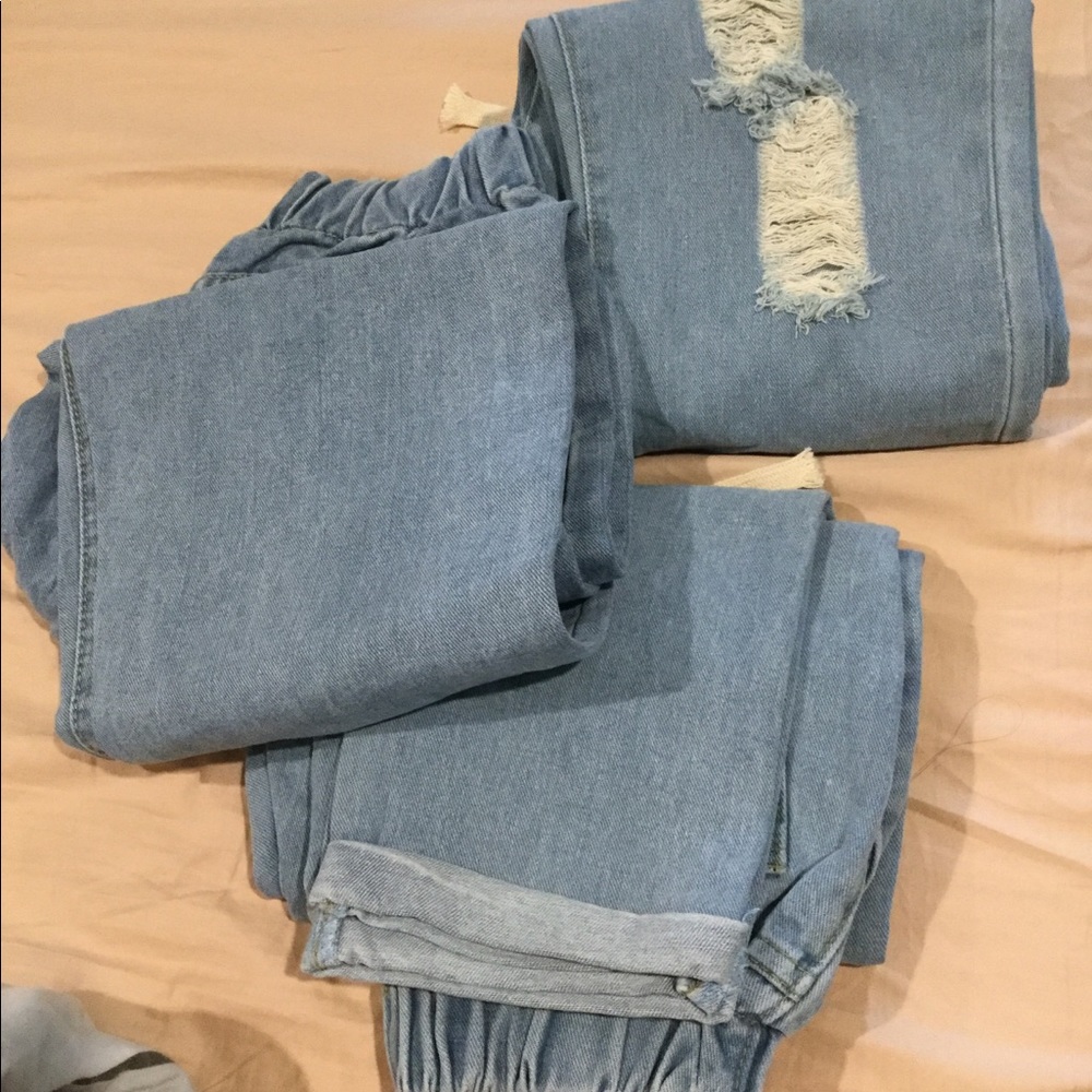 DISTRESSED DRAWSTRING WAIST CROPPED JEANS - Picture 3 of 7